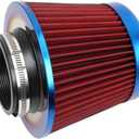 Cold Air Intake Filter, High Performance, Washable Filter, Clamp-On Replacement Air Filter, Flange Diameter 3inch/76mm Red
