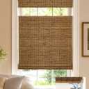 LazBlinds No Drill Bamboo Roman Shades, 35" W x 64" H, Highfield Teak | Privacy Cordless Blinds for Interior Windows, Top Down Bottom Up (TDBU) Room Darkening Roll Up Bamboo Blinds for Windows