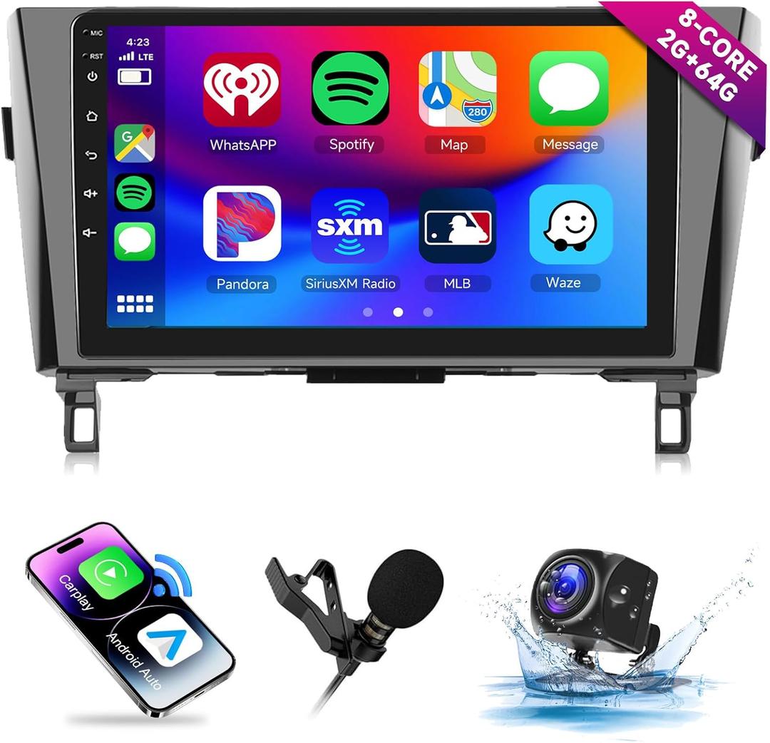[4G+64G] 8 Core Car Radio for Nissan Rogue X-Trail Qashqai 2014-2018 Android Head Unit with Carplay Android Auto, Hodozzy 10.1 Inch Touch Screen with GPS, Bluetooth, WiFi, Mirror Link, FM/RDS Radio