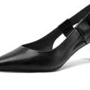 Pointed Toe Slingback Kitten Heels for Women, Leather Stiletto Heel Pumps with Elastic Strap Elegant Bridal Heel Dating Party Work Office Backless Pumps Shoes (M)