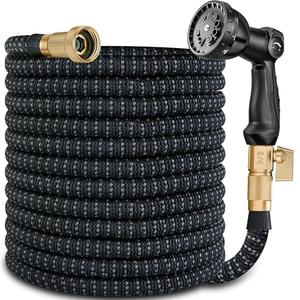 100 ft Expandable Garden Hose - Expanding Water Hose with 10 Spray Nozzles&3/4" Solid Brass Fittings - Retractable,Flexible，Lightweight No-Kink Free&Tangle Car Washing Pipe for Yard,Outdoor