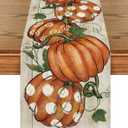 Artoid Mode Polka Dot Pumpkins Vine Wood 210 GSM Fall Table Runner, Seasonal Autumn Kitchen Dining Table Decoration for Home Party Decor 13x36 Inch (Light-colored Wood)