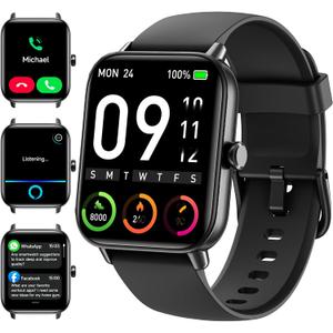 Smart Watches for Men (Android & iPhones), 1.85" HD Alexa Built-in Smart Wacth With Heart Rate Monitor, Sleep/Step Tracker, 120+ Sport Modes Fitness Tracker Watch for Women, IP68 Waterproof Watch (Black)