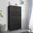 Mifuro Tall Dresser for Bedroom, Vertical Storage Organizer Tower with 7 Drawers, Chest of Drawers with Fabric Bins, Steel Frame, Wood Top for Bedroom, Closet, Entryway- Black