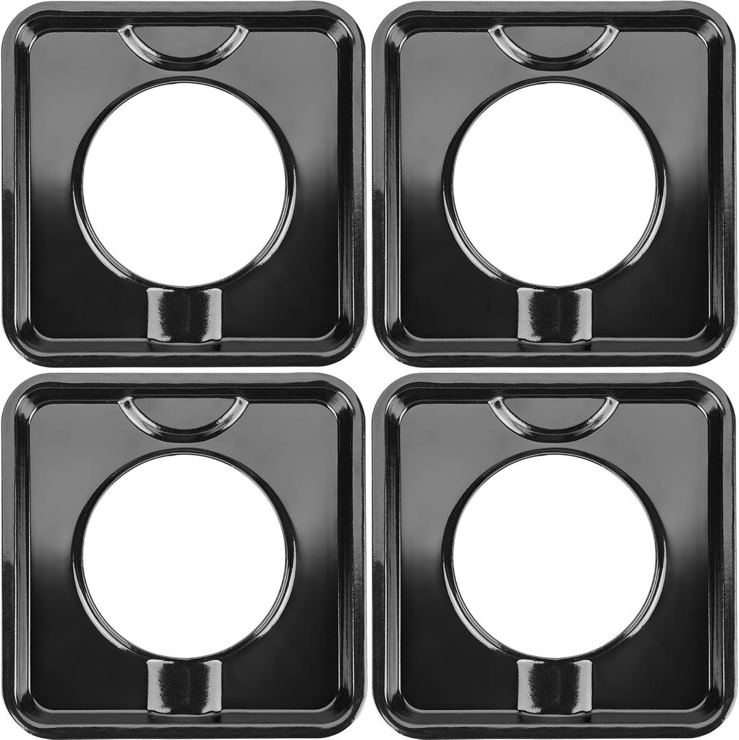 7.75" Square Drip Pan Heavy Duty Gas Burner 4 Pack SGP-400 Square Gas Range Drip Pans Black Porcelain Drip Pans Replacement for WP786333, AP6011553, PS11744751, Black
