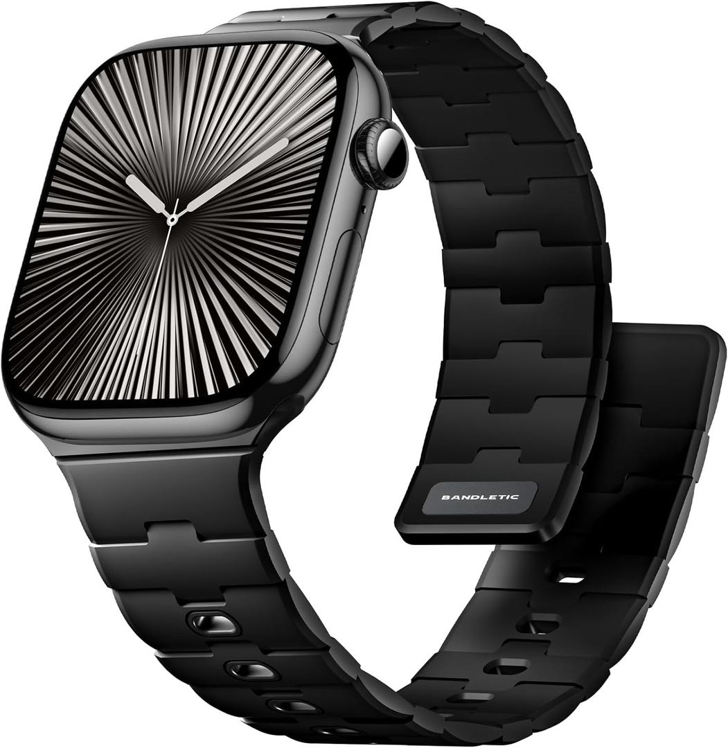 Bandletic Magnetic Silicone Watchband Compatible with Apple Watch Band 44mm 45mm 46mm 49mm 42mm 41mm 40mm 38mm Men Women, Strong Magnet Sport Strap for iWatch Series 11 10 9 8 7 6 5 4 Ultra SE 3 2 1 (Black)