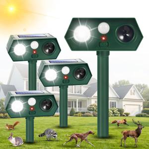 2026 Upgraded Solar Ultrasonic Animal Repeller Deer Repellent Devices with Motion Sensor & LED Flashinglight Cat Deterrent Outdoor to Keep Away Squirrel Rabbit Raccoon Dog for Garden, Yard 4 Pack