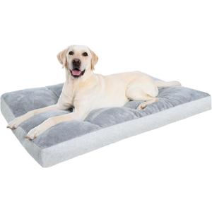 Washable Dog Bed for Large Dog, XL Crate Bed Plush Pet Kennel Pad with Non-Slip Bottom, Pet Sleeping Mat, 41x27 inch, Light Gray (Grey)