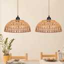 Rattan Pendant Light Fixtures 2 Packs, 12.2 Boho Woven Basket Pendant Light, Handmade Wicker Hanging Lamp, Rattan Chandelier for Kitchen Island, Dining Room, Living Room, Bedroom, E26 Base (Brown)