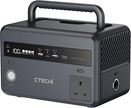 CTECHi Portable Power Station 300W, 299Wh LiFePO4 Battery, 120000mAh Emergency Power Supply, Solar Generator for Travel, Camping, Power Outage and RVs
