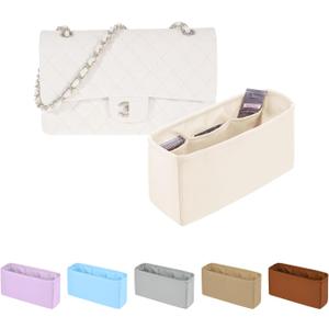 Classic Flap Bag Organizer Insert, Purse Organizer for Handbag Compatible with Chanel Classic Flap Jumbo, Multiple Pockets Bag Organizer (Craie, Chanel CF Jumbo 30)