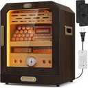Humidor, Lighted Control Magnetic Door Desktop Humidor Cabinet,with  Accessory Drawer and 2 humidifiers 3 Layer Large Capacity Humidor,Hold 100-150 Cigars (Brown)