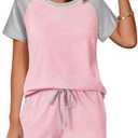 Ekouaer Pajamas for Women Set Soft Short Pj Set 2 Piece Lounge Set Raglan Sleeve Top and Pj Shorts 2XL