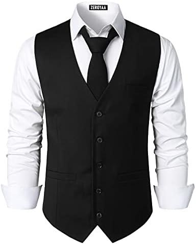 ZEROYAA Men's Hipster Urban Design 3 Pockets Business Formal Dress Vest for Suit Tuxedo, Size XXL