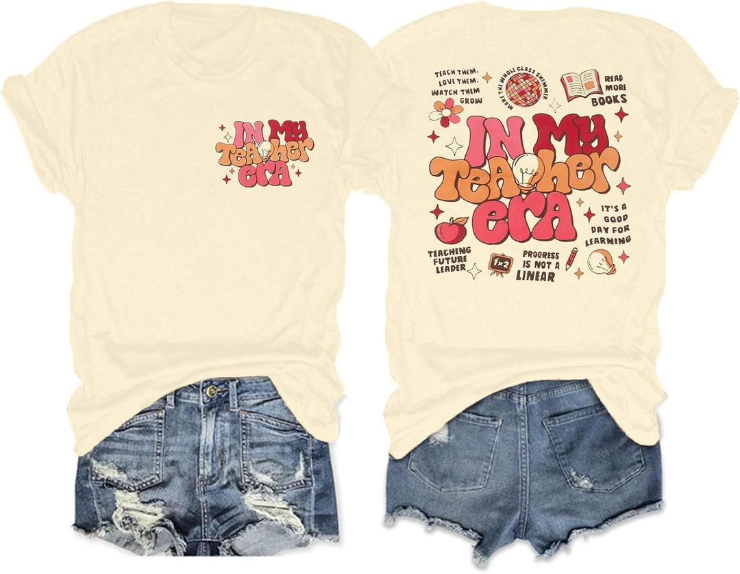 Teacher Shirt Women Teachers T-Shirt: in My Teacher Era Shirt Oversize Preschool Kindergarten Teaching Life Tees Tops (Large)