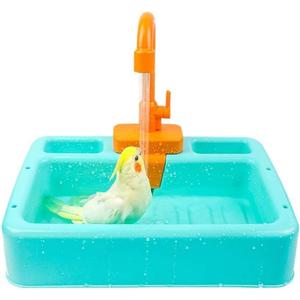 kathson Bird Bathtub,Parrot Shower Box,Automatic Parakeet Bathtub with Faucet,Bird Bathing Tub Container Cage Accessory or Small Medium Birds Cockatiel Lovebird Budgie