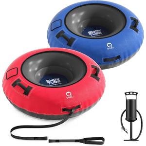 QPAU Snow Tube with Premium Canvas Cover for Kids and Adults, 48'' Inflatable Heavy Duty Snow Tube Made by Thickened Bottom, Sled Winter Outdoor Fun Toys for Children Boys Girls 2Pc