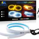 YM E-Bright Led Strip Lights for Cars, SUV, Motorcycle Daytime Running Lights Turn Signal Bulb DRL Sequential Switchback Led Strip Amber/Yellow & White (2Pcs 60CM/24 Inch)