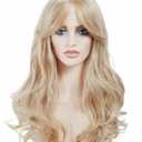 Blonde Wig for Women Long Strawberry Blonde Wavy Wigs with Bangs Mix Platinum blonde Layered Synthetic Fluffy Wig Halloween,Costume,Cosplay,Daily Use