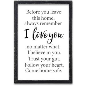 LuZhiQiang Before You Leave This Home Sign 16x24 Inch Laundry Room Wall Decor I Love You Inspirational Quote Wood Framed Rustic family Mudroom Farmhouse Dining Room Kitchen Wall Hang Art (Black)