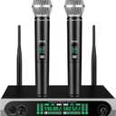 Wireless UHF Microphone System,W/2 Handhelds,Auto Scan,2x50 UHF Frequencies,200ft Range,Dynamic Microphone for Singing,Karaoke,Church