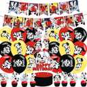 101 Dogs Birthday Party Supplies: Cake Caps, Cupcake Caps, Flags, Latex Balloons - Red, Black, White - Dog Themed - Includes 12 Cupcake Toppers, 1 Big Cake Topper, Banner, 18" Balloons