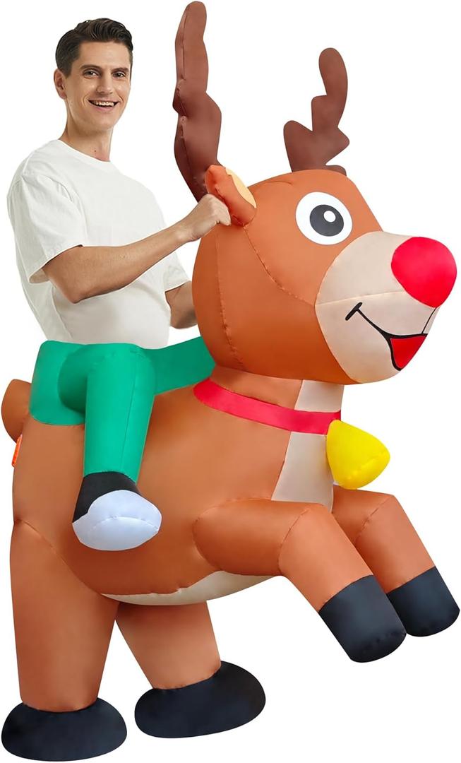DAHAKII Inflatable Reindeer Costume Adult Blow Up Deer Elk Costumes Ride On Inflatable Costume for Halloween,Christtmas