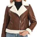 Women's Faux Shearing Moto Jacket Thick Fur Lined Coat Sherpa Leather Jacket (104 Brown) s
