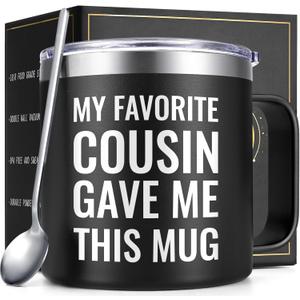 Lifecapido Cousin Gifts, My Favorite Cousin Gave Me This Mug 14oz Insulated Coffee Mug with Handle, Christmas Birthday Gifts for Cousins, Black