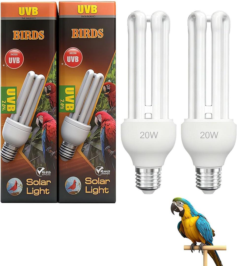 KINGYEENUO 2 Pack E26 UVA UVB Light Bulb for Birds 2.4 UVB 20W Compact Flourescent Lamp for All Kinds Captive Birds, Natural Sunlight Simulation Bird Parrot Light Bulb