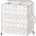 Double Laundry Hamper with Wheels and Lid, 120L Handwoven Laundry Basket