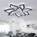 Ceiling Fans with Lights,32" Flower Flush Mount Ceiling Fan with Remote/App Control,Dimmable LED Low Profile Ceiling Fan with 6 Speeds for Bedroom,Dining Room,Kitchen.White,120V Black