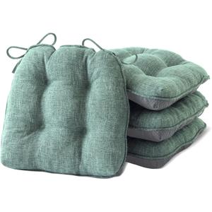 Chair Cushions for Dining Chairs Set of 4, Kitchen Chair Cushions, Chair Pads with Ties and Non Slip Backing, Tufted Memory Foam Seat Cushion 4 Pack, 15.5" x 15.5" x 4", Sage Green