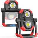Adelante 2Pack Rechargeable LED Work Light with Magnetic Bases, 2500LM 6500K 12 Hours Long Lasting, Mobile Charger, 360Rotating Stand Waterproof USB Portable Flood Light for Mechanics, Repairing (Red)