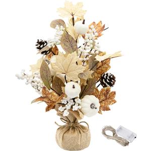 Thanksgiving Maple Leaf Table Tree Decorations Indoor, 20 inch Fall Artificial Pumpkin Centerpieces Decor, Pumpkin Table Tree Decorations for Autumn Party Holiday Home, Neutral