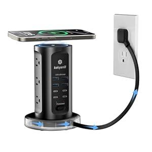 Kakyanill 30W USB Charging Station, Surge Protector Power Strip Tower, 9 AC Outlets with 8 USB Ports(4 USB-C), 6Ft Flat Plug Retractable Extension Cord, for Home Office Dorm, Black