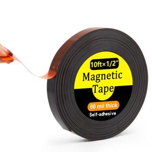 Magnetic Tape (Width 1/2" Thickness 60 mil, 10 Feet) with Adhesive Backing, Strips Magnets for Cards, Used in Classroom Home Office