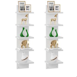 IBUYKE 5-Tier Modern Wall-Mounted Shelf, White Vertical Shelf, Floating Storage, Organizer, Tall Tower Design, Decorative Wall Mount Shelving for Home, Bedroom, Living Room, Office Decor WBC009W-2