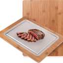 Pure Titanium Cutting Boards for Kitchen with Moso Bamboo Knife Friendly, 3x Faster Thawing Tray, Microplastic-Free Double Sided Cutting Board (16")