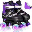 Rainbow Unicorn 4 Size Adjustable Light up Roller Skates for Girls Boys for KidsAll 8 Wheels of Girl's Skates Shine,Safe and Fun for Kids (Medium, Purple)