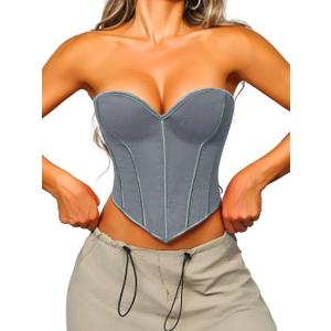 Heart Corset Top For Women, Sexy Concert Outfits Going Out, Strapless Crop Top, Overbust Bustier (Small, Grey)