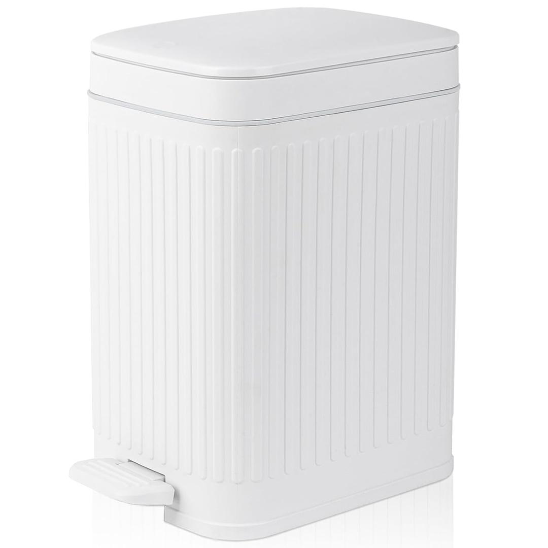 rejomiik Small Bathroom Trash Can with Lid Slim Soft Close Garbage Can Step Wastebasket Container Trash Bin for Office Bedroom Kitchen Living Room (2.6 Gallon White)