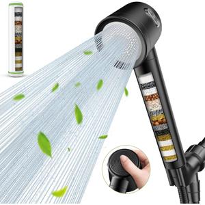 Filtered Shower Head with Handheld, High Pressure Shower Heads 3 Modes, Showerhead with Filters for Hard Water Detachable Shower Head 60" Hose, Bracket Remove Chlorine (Black)