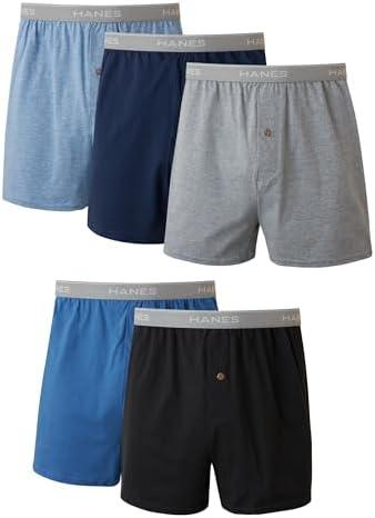 Hanes Men's Underwear Boxers Pack, 5 Pairs, Cool, & Breathable Cotton Boxers for Men, Moisture-Wicking Underwear, L