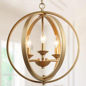 KSANA Gold Chandelier, 3-Light Modern Gold Orb Pendant Light Fixtures, Globe Foyer Pendant Lighting for Kitchen Island, Dining Room & Entryway, 15.5'' L x 18'' H, Soft Gold