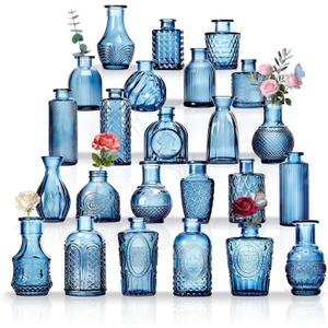  24PCS Mini Bud Vases As Wedding Centerpieces for Tables,Clear Bud Vases for Flowers,Small Flower Vases Suitable for Birthday Party,Anniversary,Wedding Reception,Baby Shower (Blue, 24PCS)