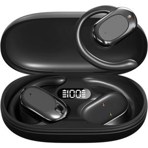 Open-Ear Headphones, Wireless Earbuds Adjustable Ear Hooks, Ultra-Comfort, Snug Fit, Powerful Sound, Clear Calls,LED Lights, 36H Playtime, Bluetooth 5.4for RunningSports,Workout-Black M57