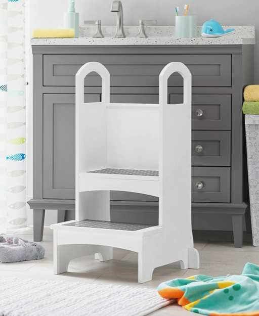 whitmor High-Rise Step-Up - White: Two Step Stool with Handles and Safety Non-Slip Treads and Anti-Tip Feet for Kids and Adults- Quality Learning Furniture