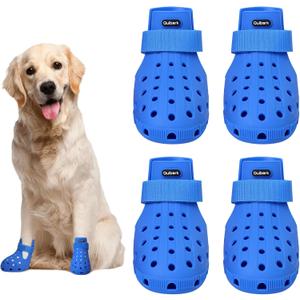Dog Shoes for Hot Pavement, Non-Slip Waterproof Dog Crocs, Dog Booties Sandals for Medium Dogs, Easy ON & Off Adjustable Easy-Clean Boots for Beach Outdoor Blue, Size M: (2.1x1.8)(L*W)