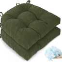 20x20 in Extra Large Dining Room Chair Seat Cushions for Kitchen Wicker Chairs Pads 2 Pack with Ties Indoor Non Slip Memory Foam 3 inches Thick Wide Modern Tufted Cushion Green